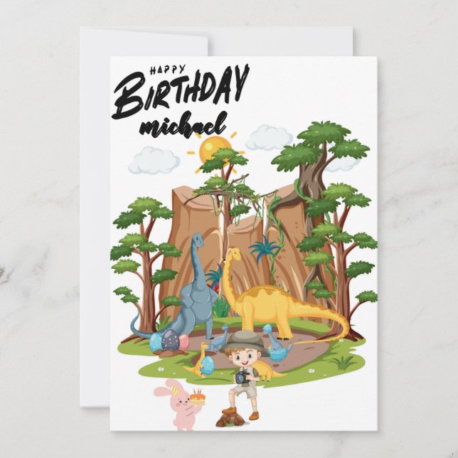 Kids Jurassic Dino Dinosaur Personalised Birthday  Card (Front)