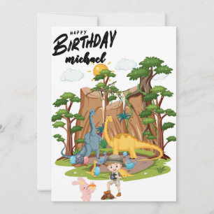 Kids Jurassic Dino Dinosaur Personalised Birthday  Card