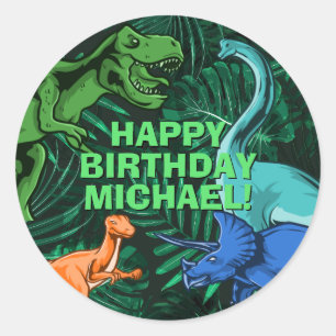 Kids Jurassic Dino Personalised Dinosaur Birthday Classic Round Sticker