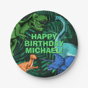 Kids Jurassic Dino Personalized Dinosaur Birthday Paper Plate