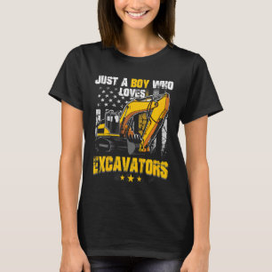 Kids Just A Boy Who Loves Excavators Construction  T-Shirt