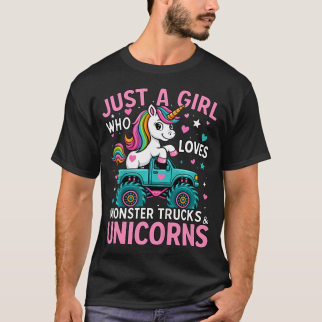 Kids Just A Girl Who Loves Monster Trucks And Unic T-Shirt (Front)