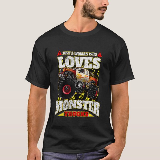 Kids Just A Woman Who Loves Monster Trucks T-Shirt (Front)