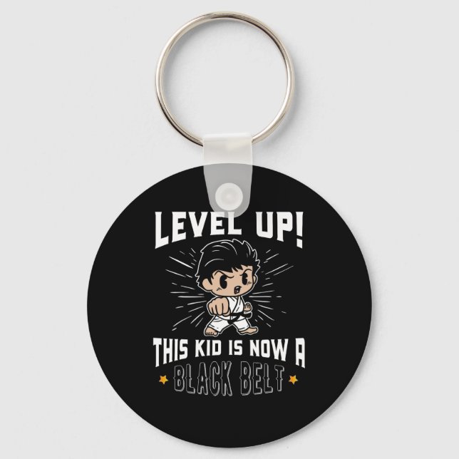 Kids Karate Uniform Black Belt Award T Shirt Gifts Key Ring (Front)