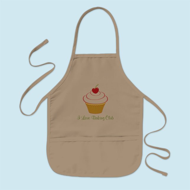 Kid's Khaki Custom Apron I Love Baking Club (MISOOK Kids Khaki Apron with Cupcake)
