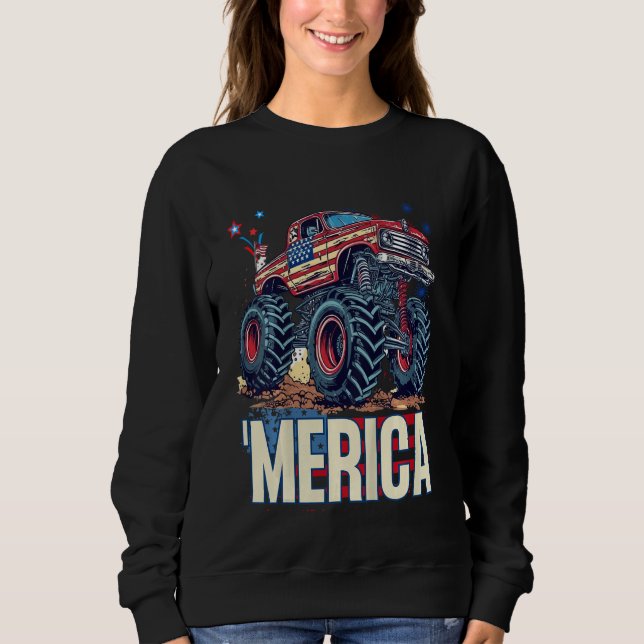 Kids Kid Monster Truck Merica Patriotic American F Sweatshirt (Front)
