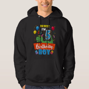 Kids Kids 5 Year Old Dino Loving 5th Birthday Boy Hoodie