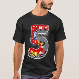 Kids Kids 5th Birthday 5 Years Wih Firetruck Nd Po T-Shirt