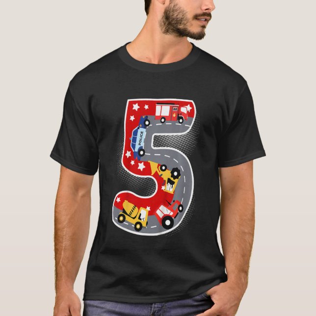 Kids Kids 5th Birthday 5 Years Wih Firetruck Nd Po T-Shirt (Front)