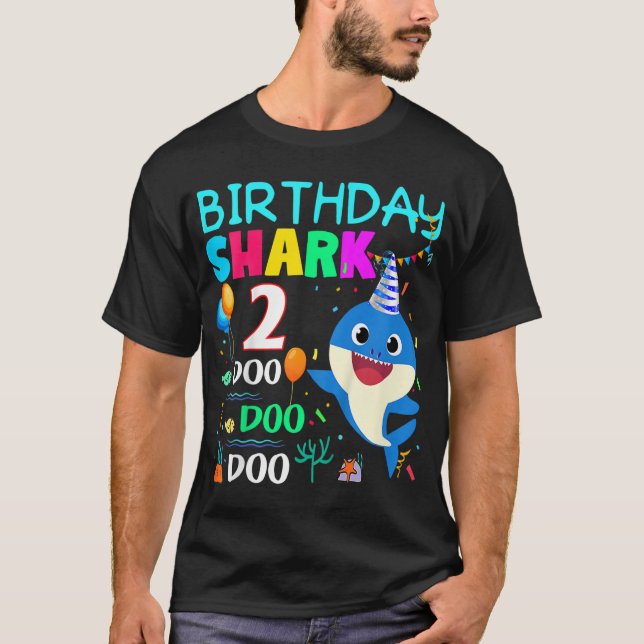 Kids Kids Baby Shark 2 Years Old 2nd Birthday Doo  T-Shirt (Front)