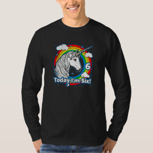 Kids Kids Cute Unicorn 6th Birthday Sparkling Rain T-Shirt