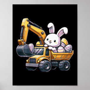 Kids Kids Easter Bunny Excavator Happy Easter Day  Poster