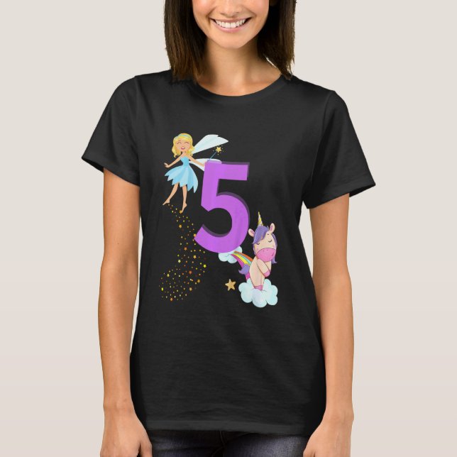 Kids Kids Fairy Birthday Party 5 Years Theme Unico T-Shirt (Front)