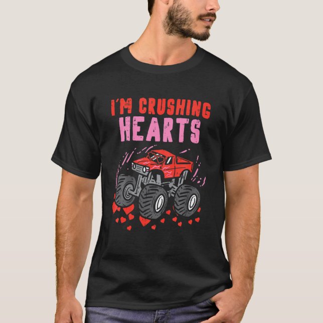 Kids Kids I Crush Hearts Monster Truck Toddler Boy T-Shirt (Front)