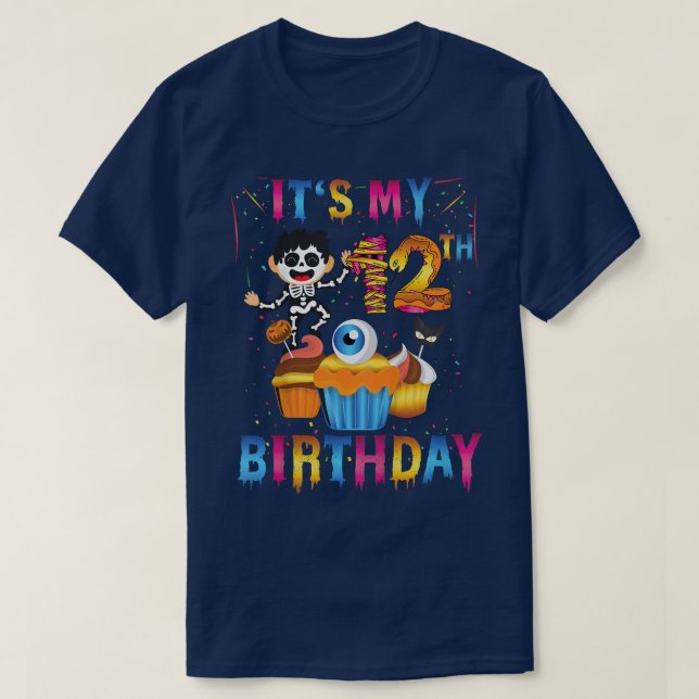 Kids Kids It's My 12th Birthday Ghost Skeleton Hal T-Shirt (Design Front)