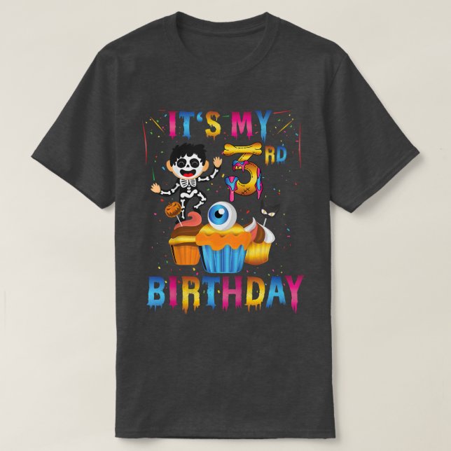 Kids Kids It's My 3rd Birthday Ghost Skeleton Hall T-Shirt (Design Front)