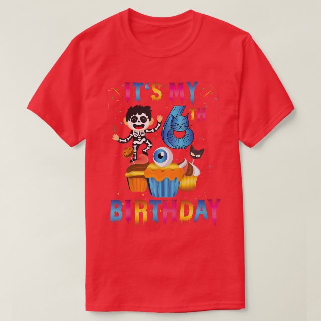 Kids Kids It's My 6th Birthday Ghost Skeleton Hall T-Shirt (Design Front)
