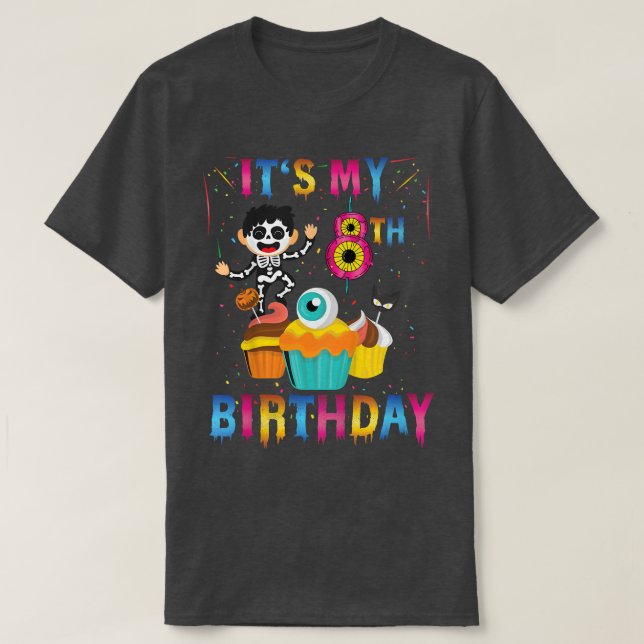 Kids Kids It's My 8th Birthday Ghost Skeleton Hall T-Shirt (Design Front)