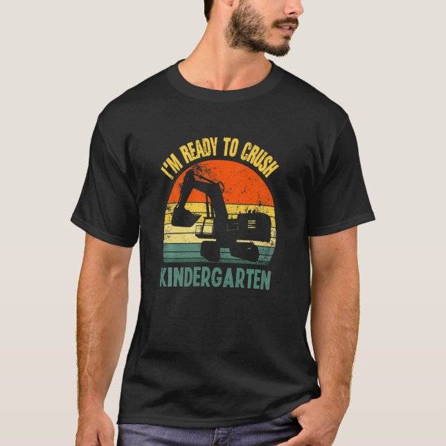 Kids Kindergarten Back To School Excavator Retro V T-Shirt (Front)