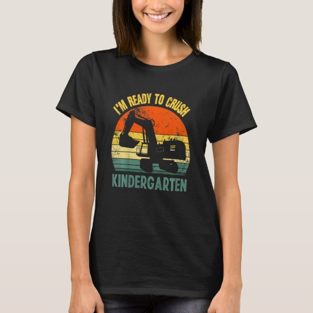 Kids Kindergarten Back To School Excavator Retro V T-Shirt (Front)