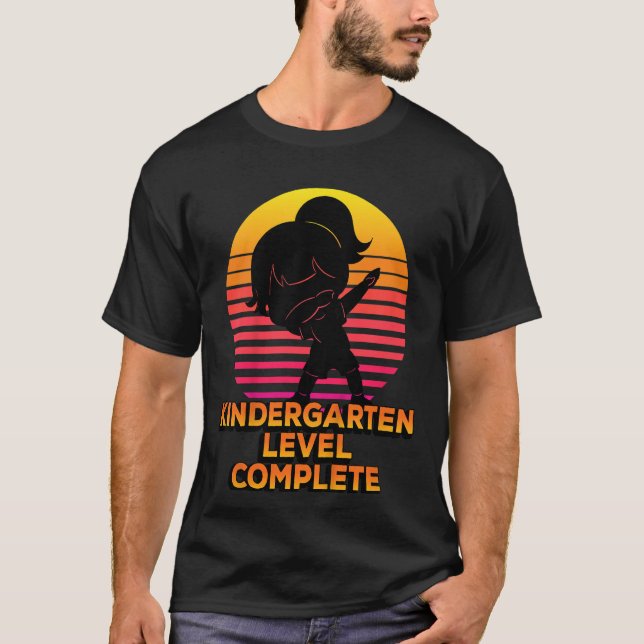 Kids Kindergarten Level Complete Silhouette Dabbin T-Shirt (Front)