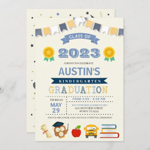 Kids Kindergarten School Graduation Invitation