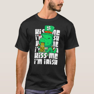 Kids Kiss Me I'm Irish Cute Dinosaur Rex St Patric T-Shirt