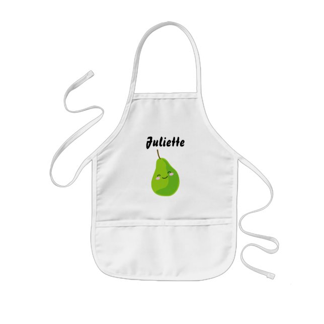 Kid's kitchen apron with cute green pear cartoon (Front)