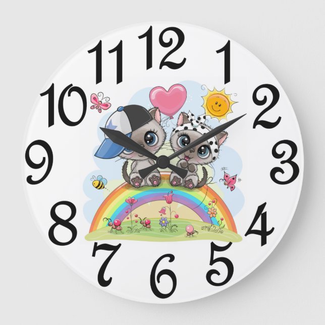 Kids Kitten Numbered Acrylic Wall Clock (Front)