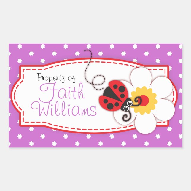 kids ladybug book plate or id name label sticker (Front)