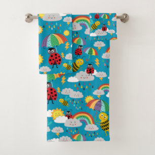 Kids Ladybug Bumblebee Rainbows Personalized Bath Towel Set