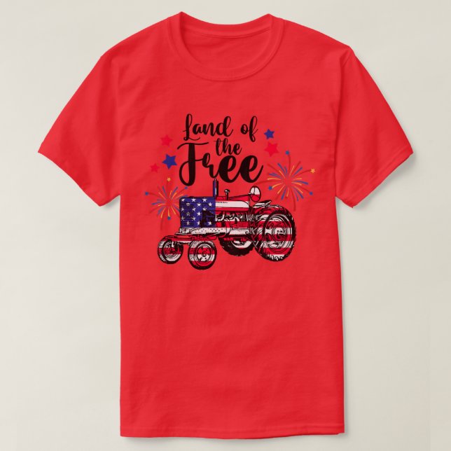 Kids Land Of Free Cute Tractor Farmer Farm 4th Of  T-Shirt (Design Front)