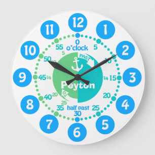 Kids learn time blue green aqua name clock