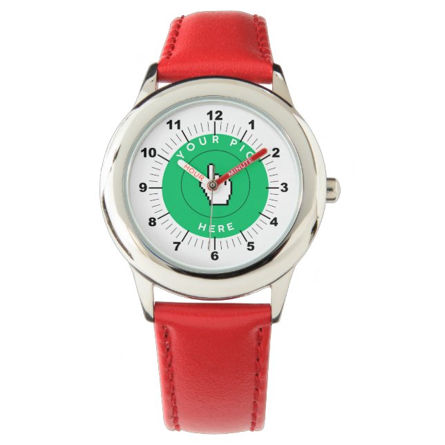 Kid's Leather Strap Watch - Personalised - Red (Front)