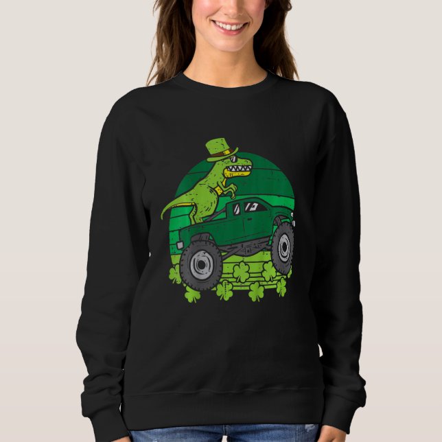 Kids Leprechaun Dino Monster Truck St Patricks Day Sweatshirt (Front)