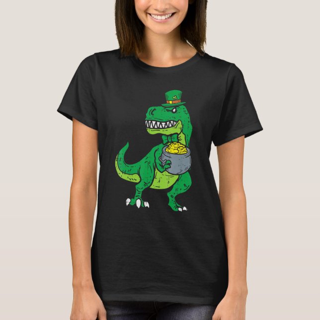 Kids Leprechaun Irish T-Rex Dinosaur St Patrick Da T-Shirt (Front)