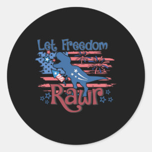 Kids Let Freedom Rawr T-rex Dinosaur Usa Flag 4th  Classic Round Sticker