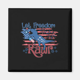 Kids Let Freedom Rawr T-rex Dinosaur Usa Flag 4th Magnet