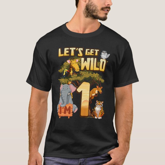 Kids Let's Be Wild I'm 1 Safari Animal Zoo Animal  T-Shirt (Front)