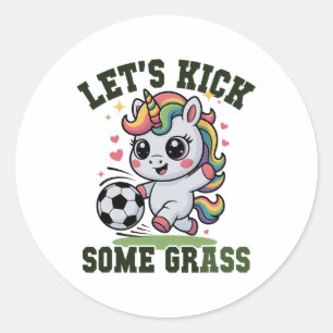 Kids Let's Kick Some Gr Soccer Unicorn Gym Girls M Classic Round Sticker