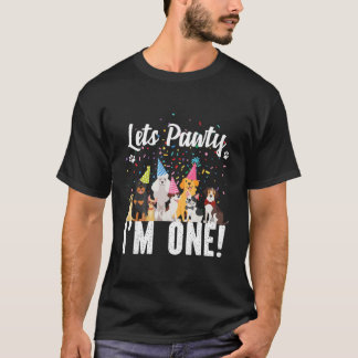 Kids Lets Pawty I'm ONE! Puppy Dog Themed Birthday T-Shirt