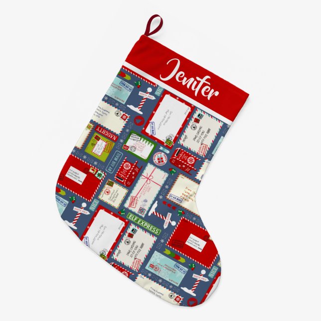 Kids Letters to Santa l Christmas Large Christmas Stocking (Front (Hanging))