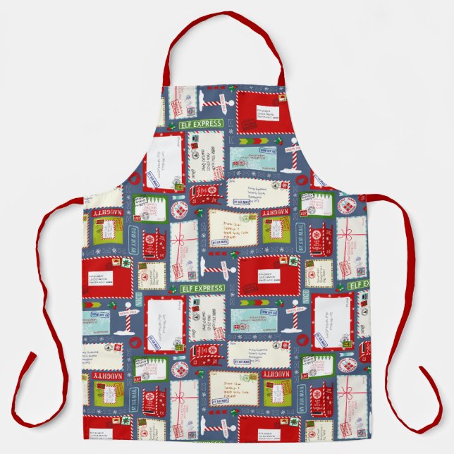 Kids Letters to Santa l Christmas Pattern Apron (Front)