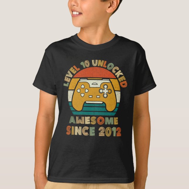 Kids Level 10 Unlocked Awesome Since 2012 T-Shirt (Front)