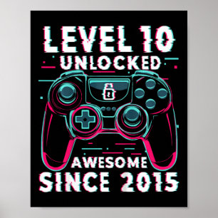 Kids Level 10 Unlocked Video Game 10th Birthday Ga Poster