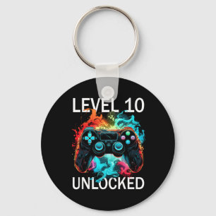 Kids Level 10 Unlocked Video Gamer Retro 10th Birt Key Ring
