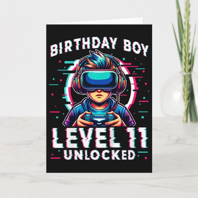 Kids Level 11 Unlocked 11 Years Old Birthday Gamer Card (Front)