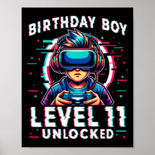 Kids Level 11 Unlocked 11 Years Old Birthday Gamer Poster