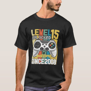 Kids Level 15 Unlocked Awesome Since 2008 15th T-Shirt