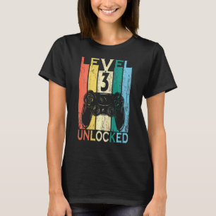 Kids Level 3 Unlocked Retro Video Gamer 3rd Birthd T-Shirt
